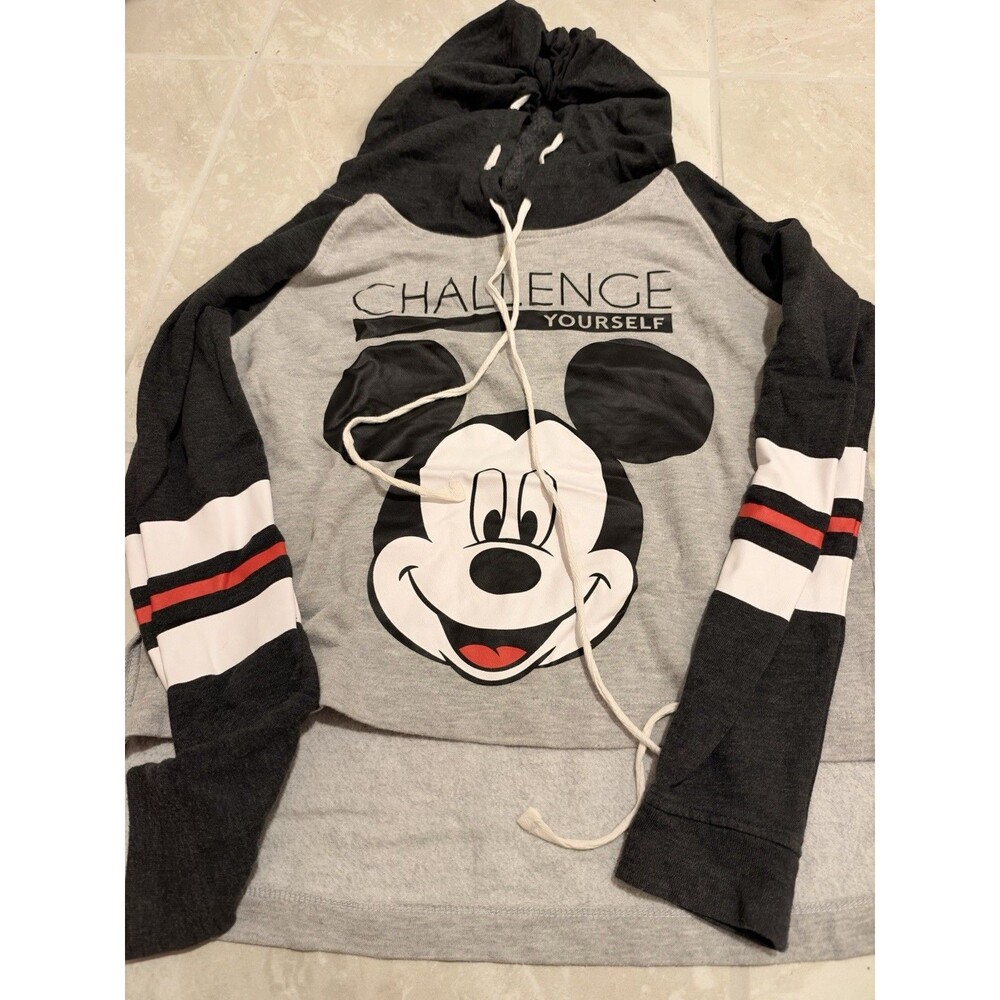 Disney Mickey Mouse “Challenge Yourself” Pullover Hoodie Hi Low Super Cute Sz M